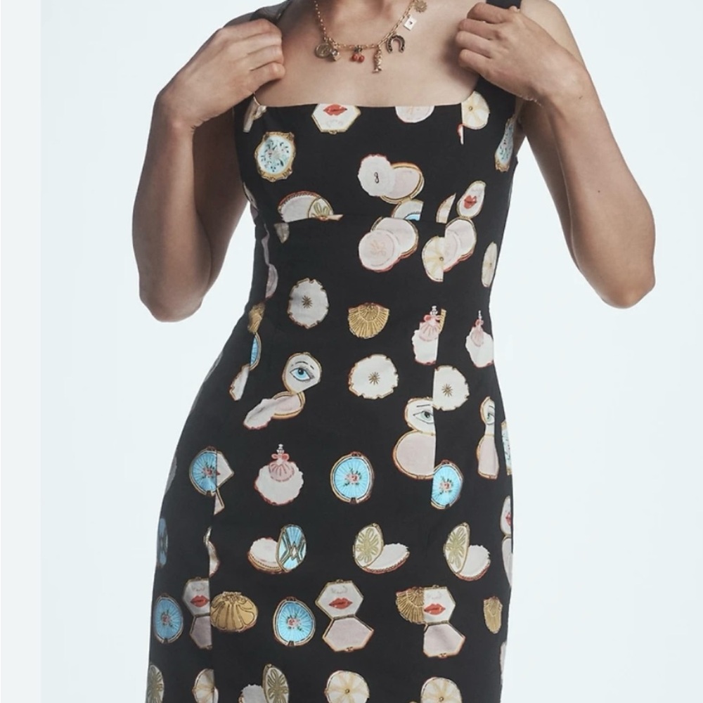 ANTHROPOLOGIE MAEVE SQUARE-NECK MINI DRESS DANIELLE KROLL BLACK SIZE L NWT - Picture 5 of 12